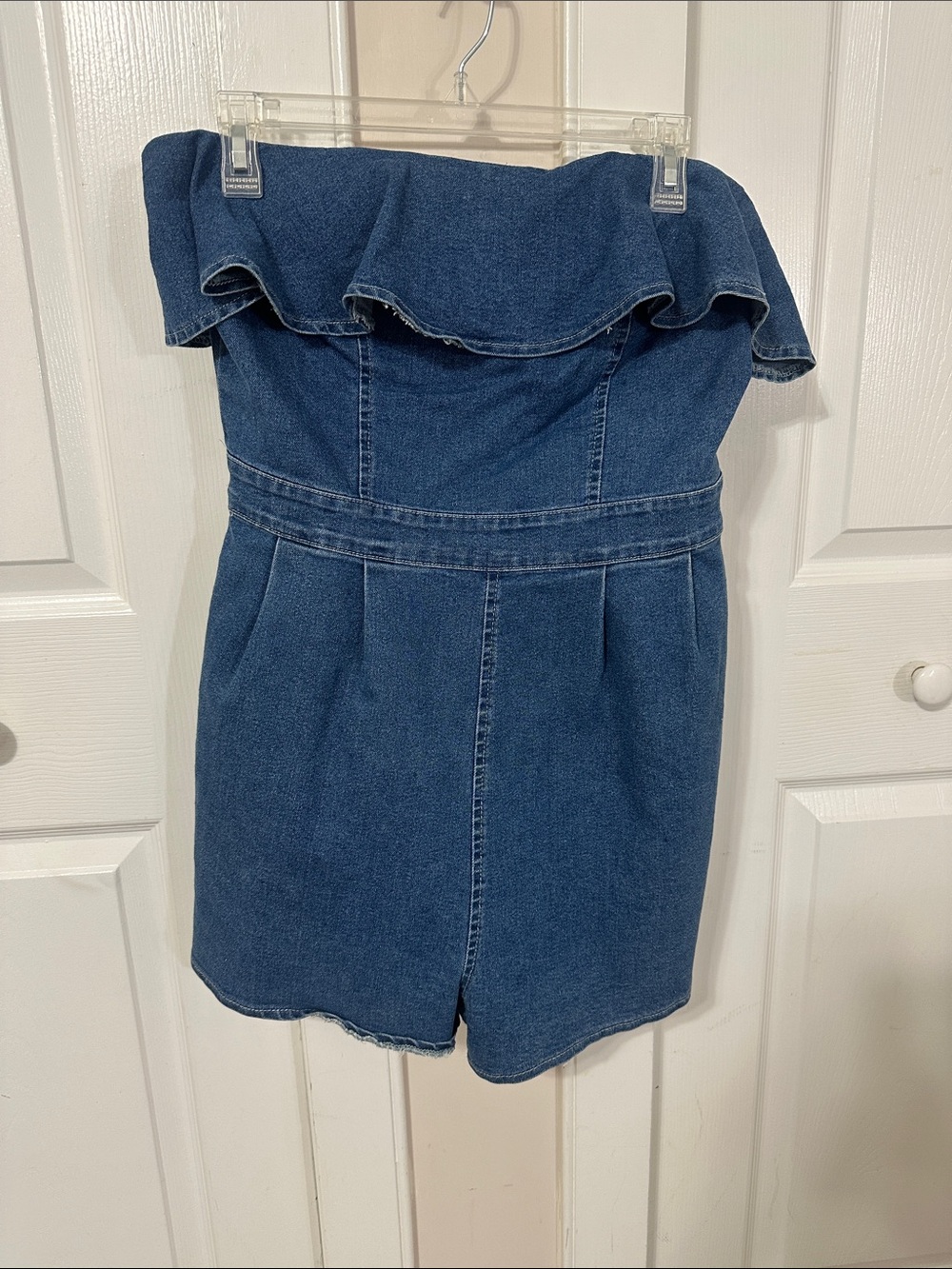 SHEIN Dark Blue Denim Off-Shoulder Romper
